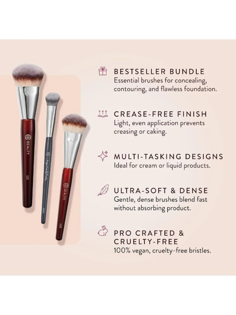 Face Brush Trio Set - Foundation, Mini & Concealer Brushes for Flawless Makeup